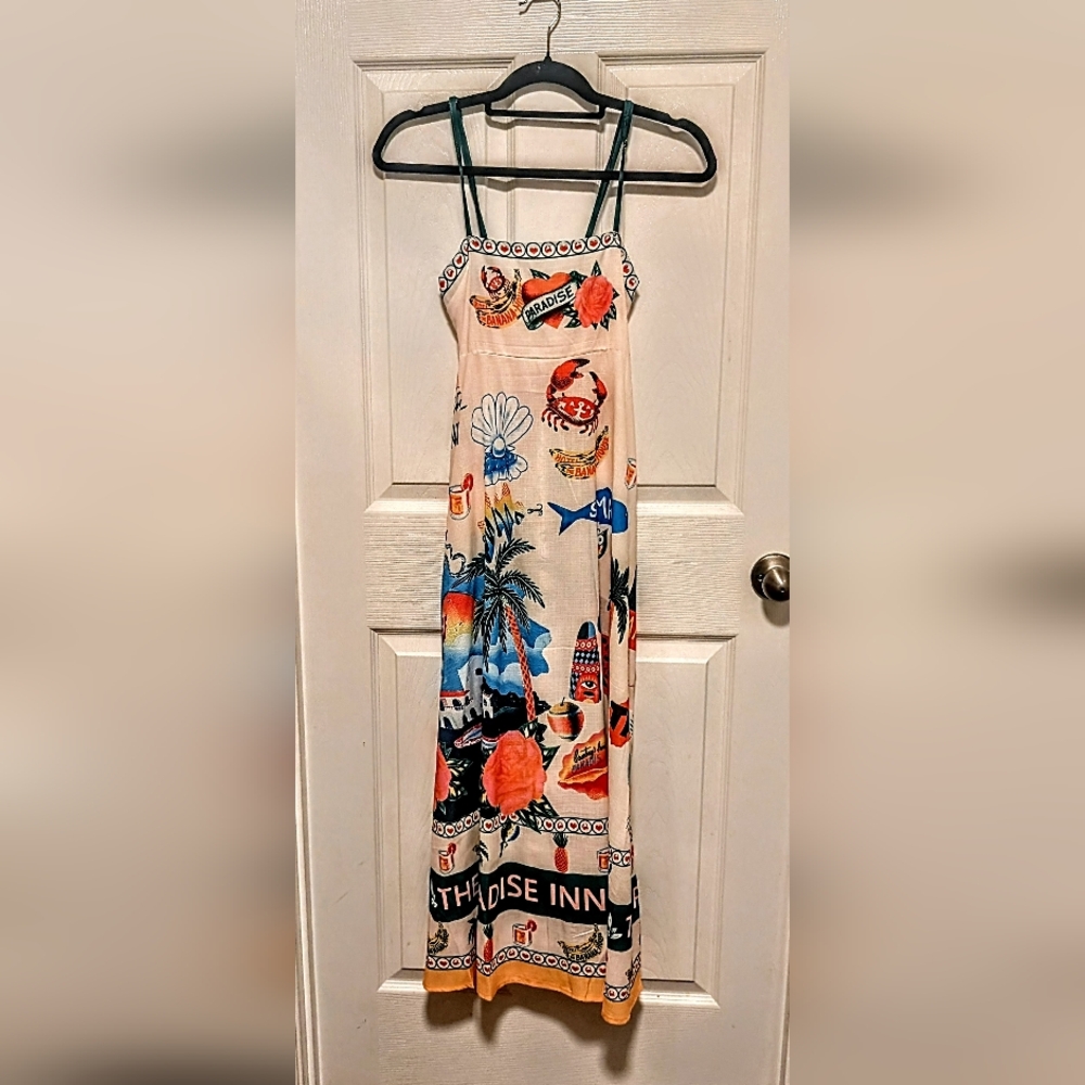 Colorful Tropical Print Maxi Dress, Sundress, Small. Pockets!